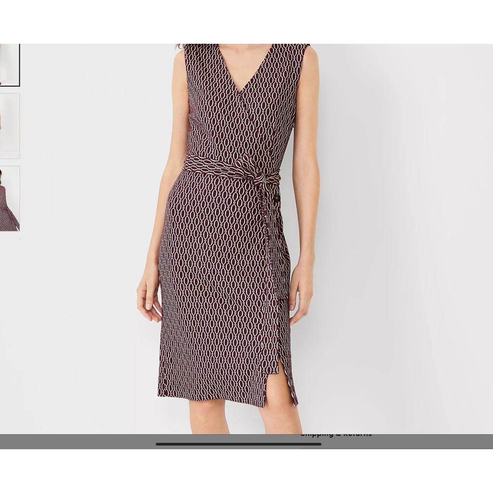 NWT Ann Taylor Petite Chain print wrap sheath dress with belt size 14p